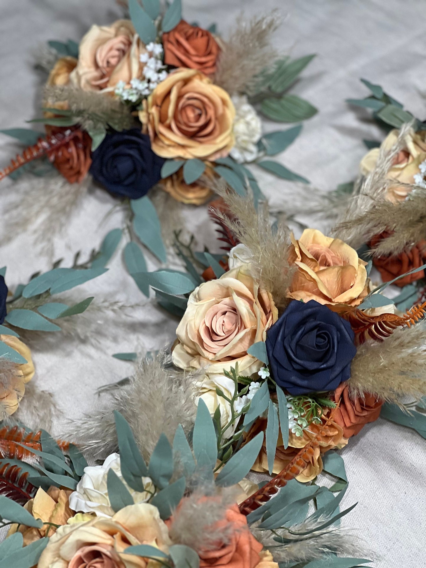 Orange Blue Centerpiece Wedding White Terracotta Navy Blue Flower Ball Boho Burnt Orange Navy Blue Centerpiece Table Pampas Grass