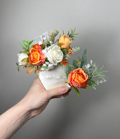 Orange Corsage Wedding White Terracotta Corsage White Burnt Orange Corsage Boutonnière Orange Artiricial Flower