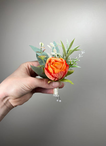 Orange Corsage Wedding White Terracotta Corsage White Burnt Orange Corsage Boutonnière Orange Artiricial Flower