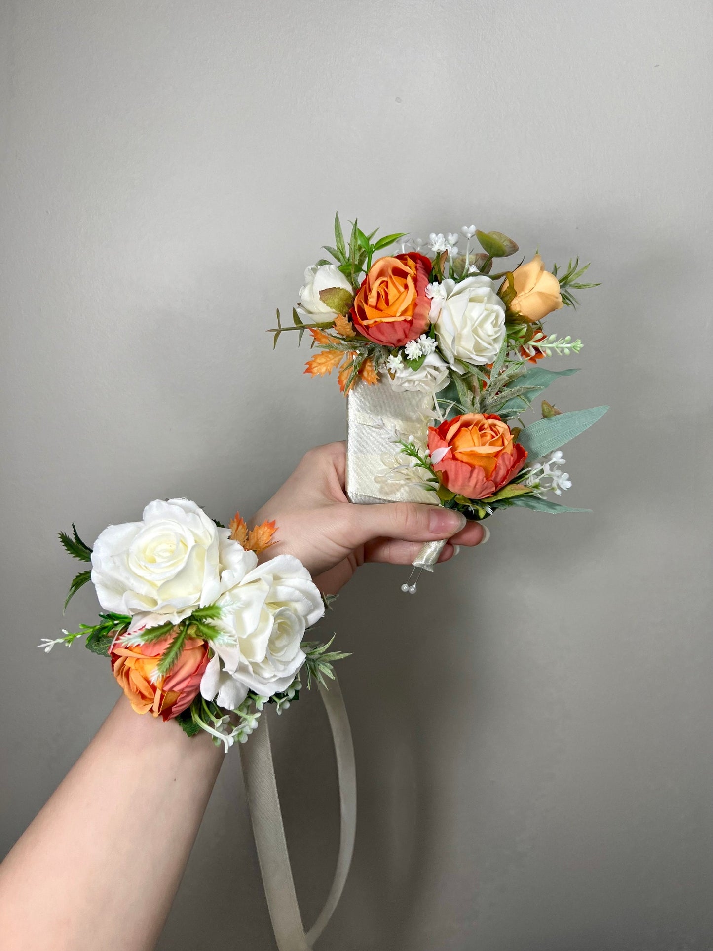 Orange White Bouquet Wedding Bridal Terracotta Boquet Rust Burnt Orange Bridesmaids Ivory Bouquet Pampas Grass Eucalyptus Orange White