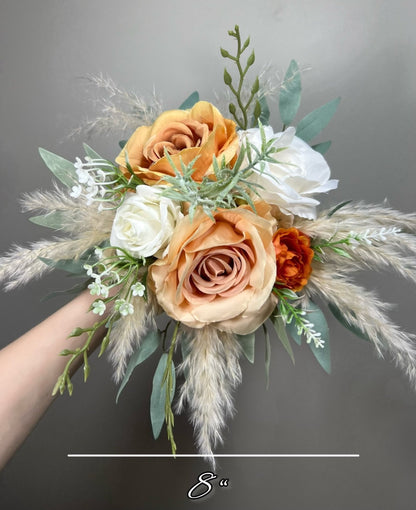 Orange White Bouquet Wedding Bridesmaids Bouquet Terracotta Bouquet Rust Burnt Orange Bouquet Sage Pampas Grass Artificial Flower