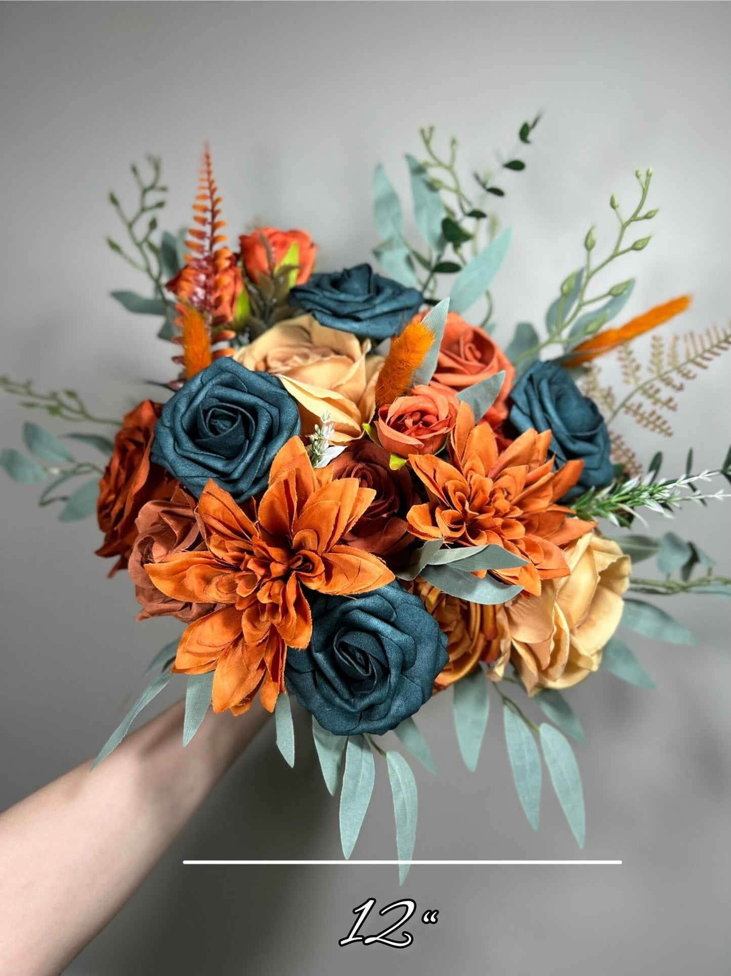 Dark Teal Bouquet Wedding Bridal Terracotta Bridesmaids Orange Bouquet Dark Teal Rust Artificial Flowers Bouquet Burnt Orange Teal