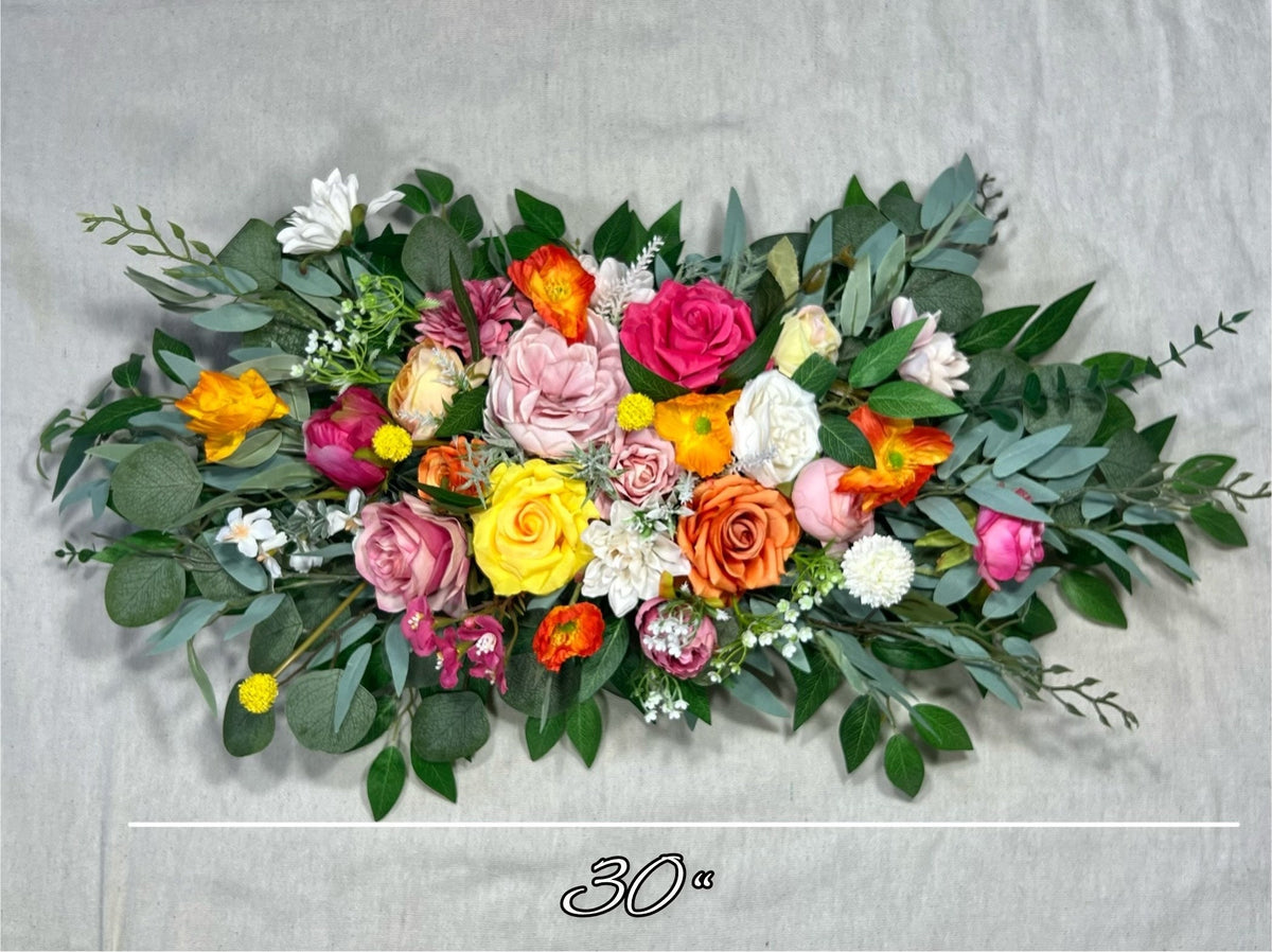 Colorful Arch Arrangement Wedding Pink Orange Arch Aisle Arrangement Decor Wild Flower Summer Spring Arch Yellow Hot Pink Artificial Flower