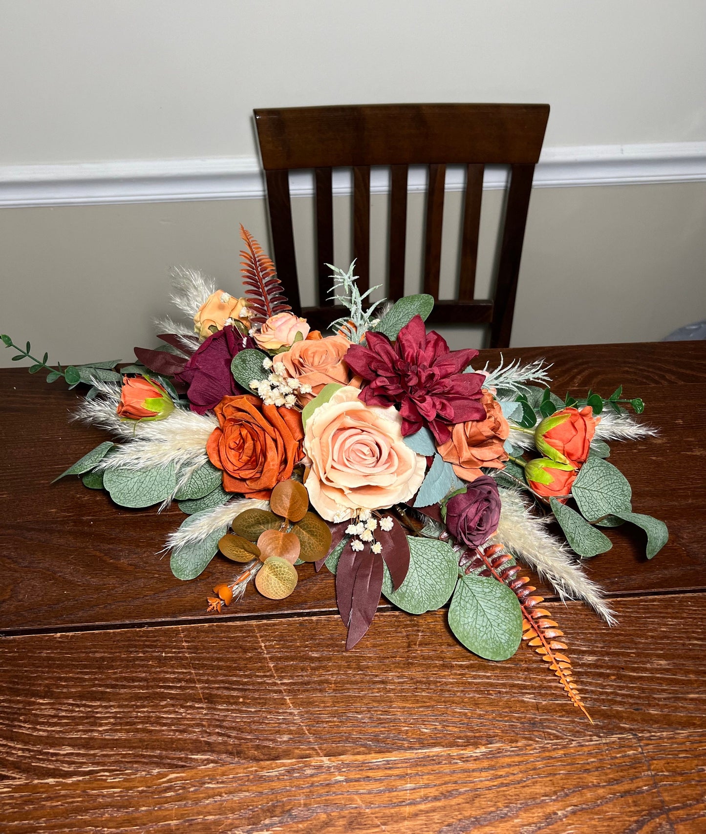 Orange Centerpiece Wedding Terracotta Table Decor Rust Burgundy Centerpiece Burnt Orange Table Rust Centerpiece Eucalyptus Artificial Flower