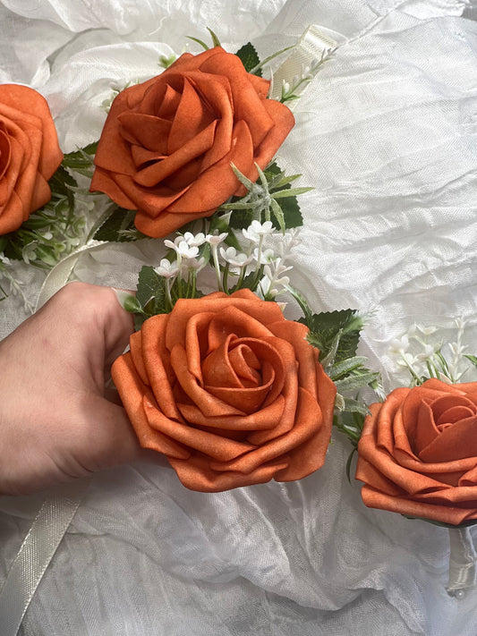 Rust Boutonniere Wedding Groom Burnt Orange Boutonnière Terracotta Groomsmen Boutonnière Rust Orange Groom Artificial Flowers