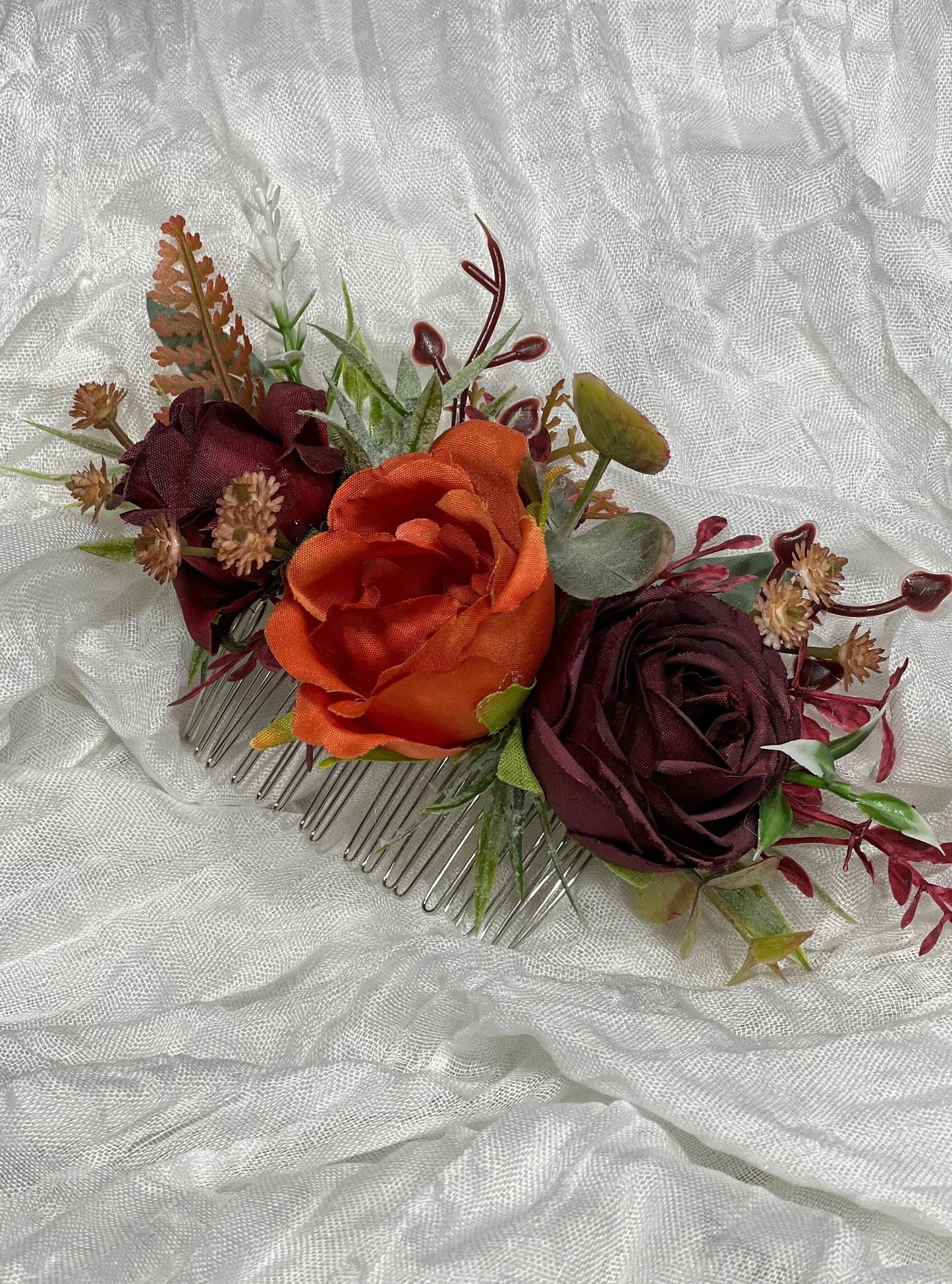Hair Comb Terracotta Burgundy Wedding Barrette Rust Burgundy Hair Clip Decor Bridal Orange Hair Comb Artificial Flowers