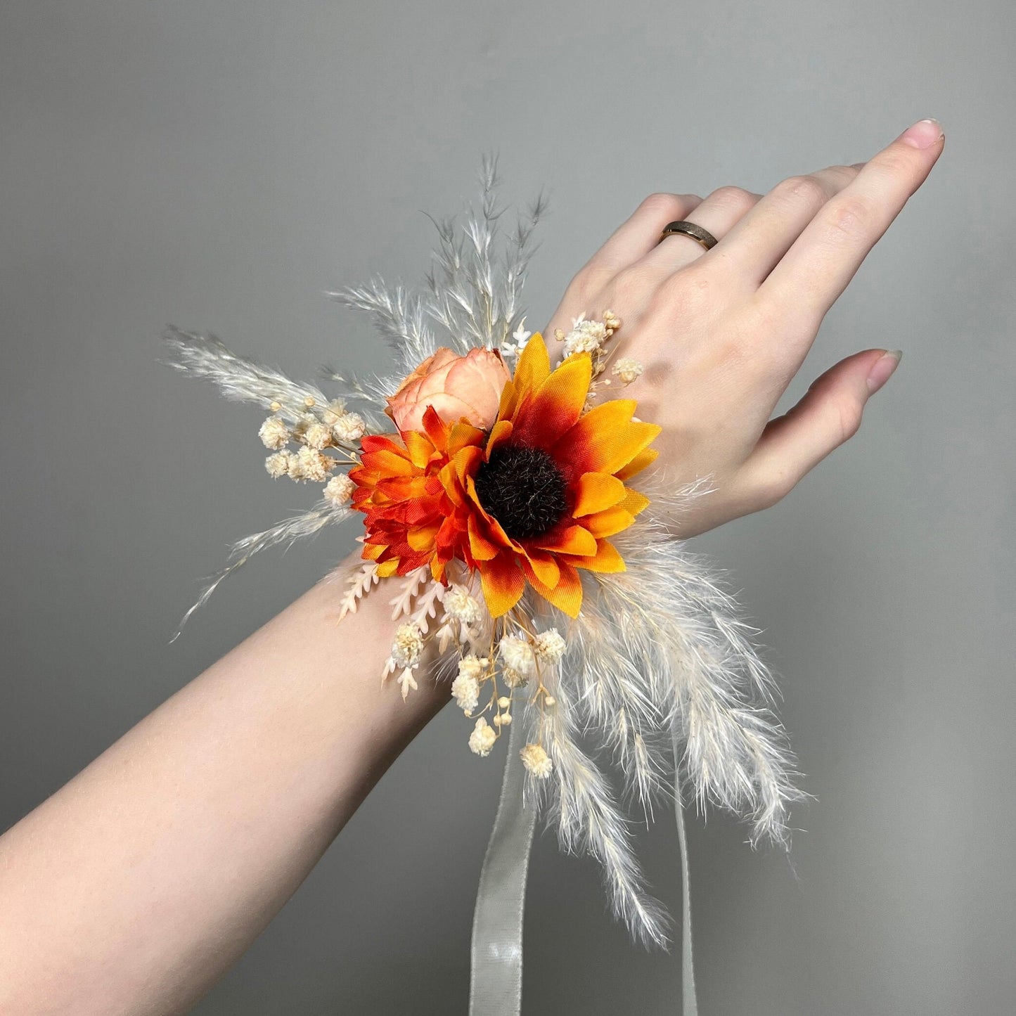 Sunflower Corsage Wedding Wrist Corsage Sunflower Bridesmaids Corsage Burnt Orange Corsage Terracotta Sunflower Artifitical Flower