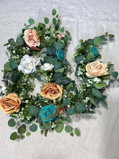 Orange Garland Wedding Teal Terracotta Garland Turquoise Burnt Orange Silver Dollar Eucalyptus Turquoise Decoration Table Runner Greenery