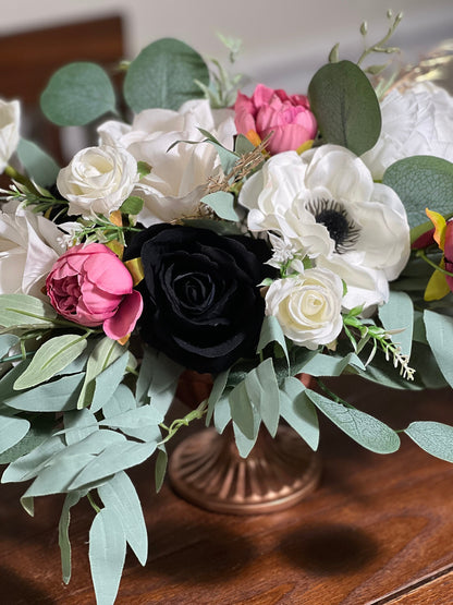 White Centerpiece White Table Decor Black Viva Magenta Centerpiece Gold Pink Wedding Table Centerpiece Ivory Black Artificial Flower