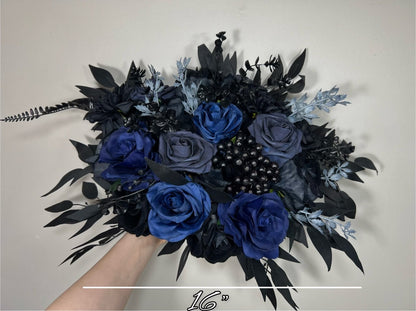 Black Navy Blue Bouquet Wedding Bridal Black Dark Blue Gothic Bouquet Black Bridesmaids Bouquet Black Dark Blue Navy Artificial Flower