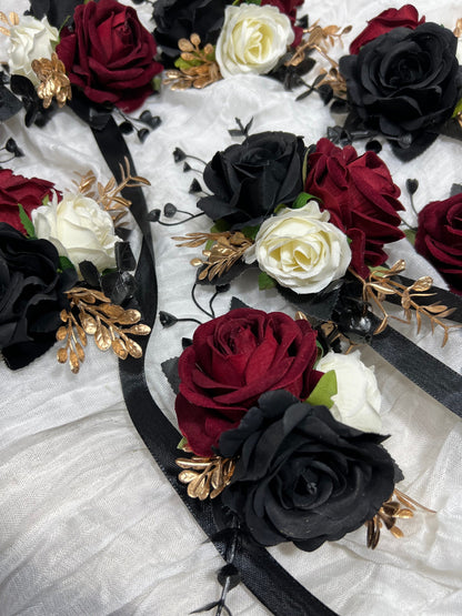 Black Corsage White Wedding Gothic Wrist Corsage Burgundy Bridesmaids Corsage Mom Black Corsage Burgundy Gold Accessories Artiticial Flower