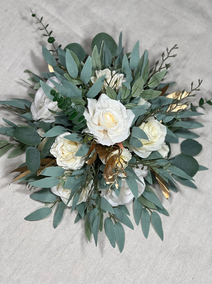 White Centerpiece Table Flower Ball Decoration Table Centerpiece Barrel Ivory Whiskey Champagne Greenery Gold Eucalyptus Artificial Flower