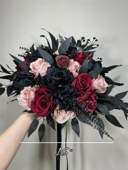 Black Bouquet Wedding Burgundy Bridal Bouquet Gothic Dusty Rose Halloween Bouquet Black Bridesmaids Bouquet Black Burgundy Artificial Flower