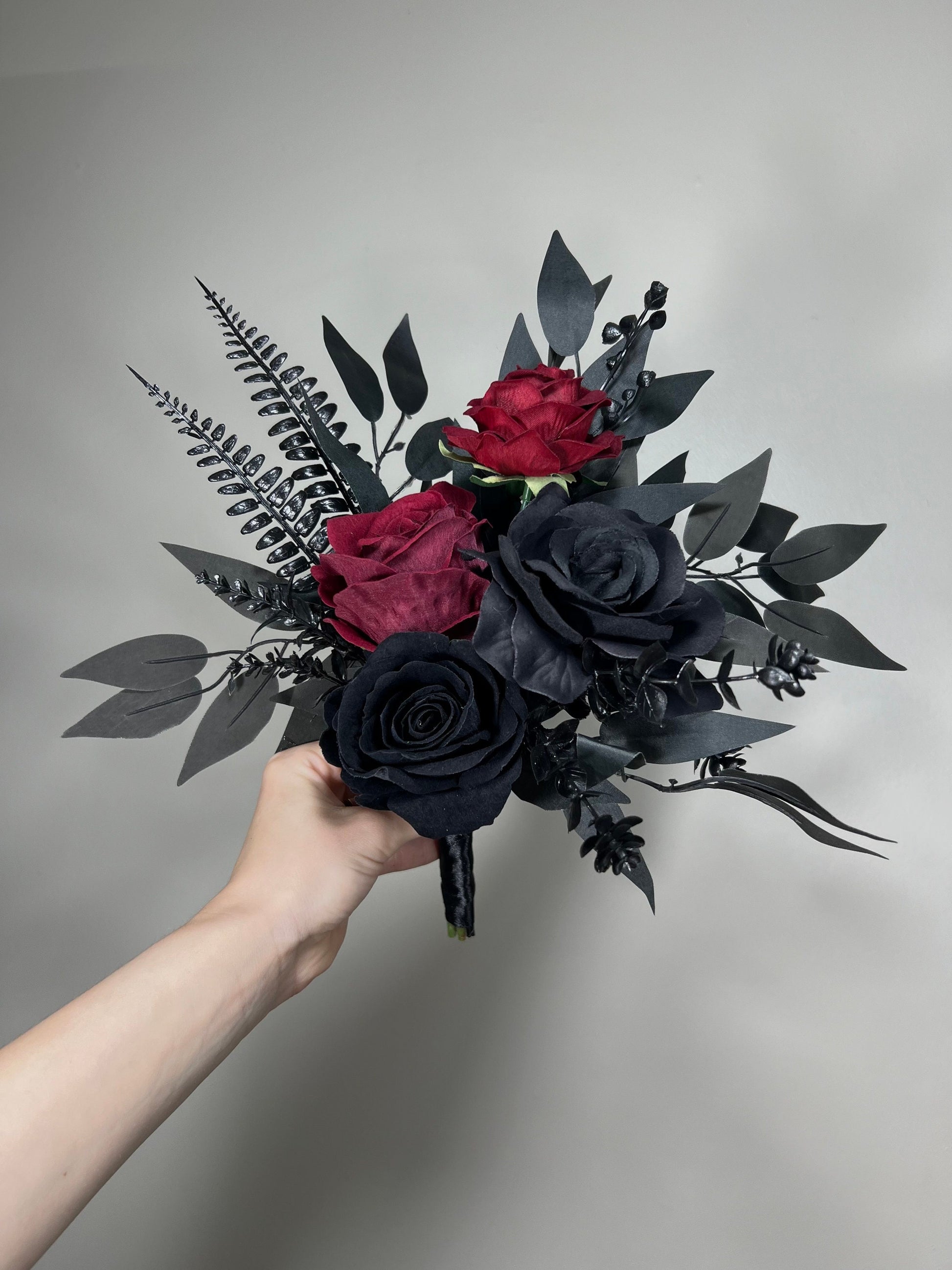 Black Bouquet Wedding Black Burgundy Bouquet Bridesmaids Black Bouquet Gothic Halloween Artificial Flower