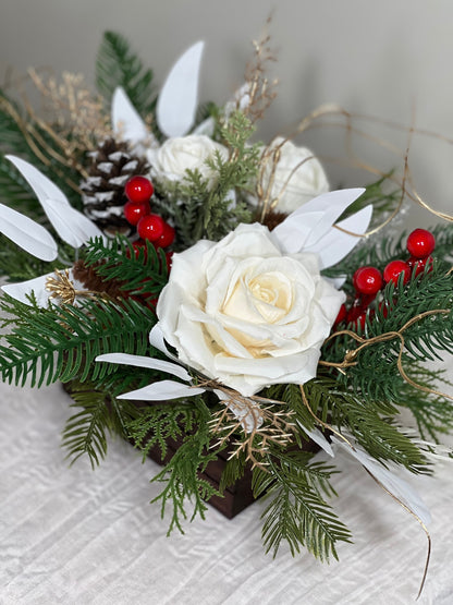 Christmas Centerpiece Decor Table Christmas Centerpiece Wedding White Table Centerpiece Silver Pine Cone with Wood Box Winter Gift Christmas