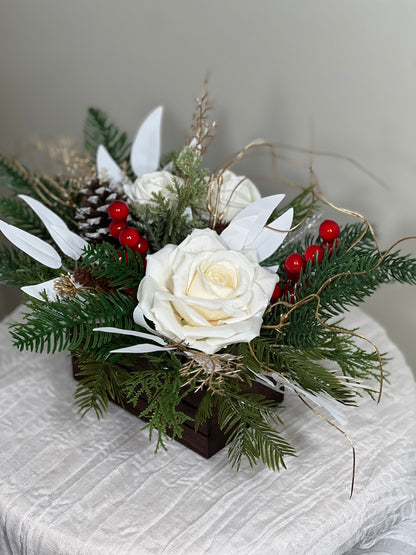 Christmas Centerpiece Decor Table Christmas Centerpiece Wedding White Table Centerpiece Silver Pine Cone with Wood Box Winter Gift Christmas