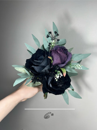 Wedding Bouquet Black Dark Purple Bridal Wedding Gothic Bouquet Black Decor Plum Black Bridesmaids Bouquet Sage Artificial Flower
