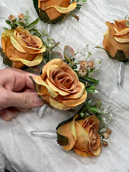 Orange Boutonniere Wedding Groom Burnt Orange Boutonnière Terracotta Groomsmen Boutonnière Rust Terracotta Groom Artificial Flowers