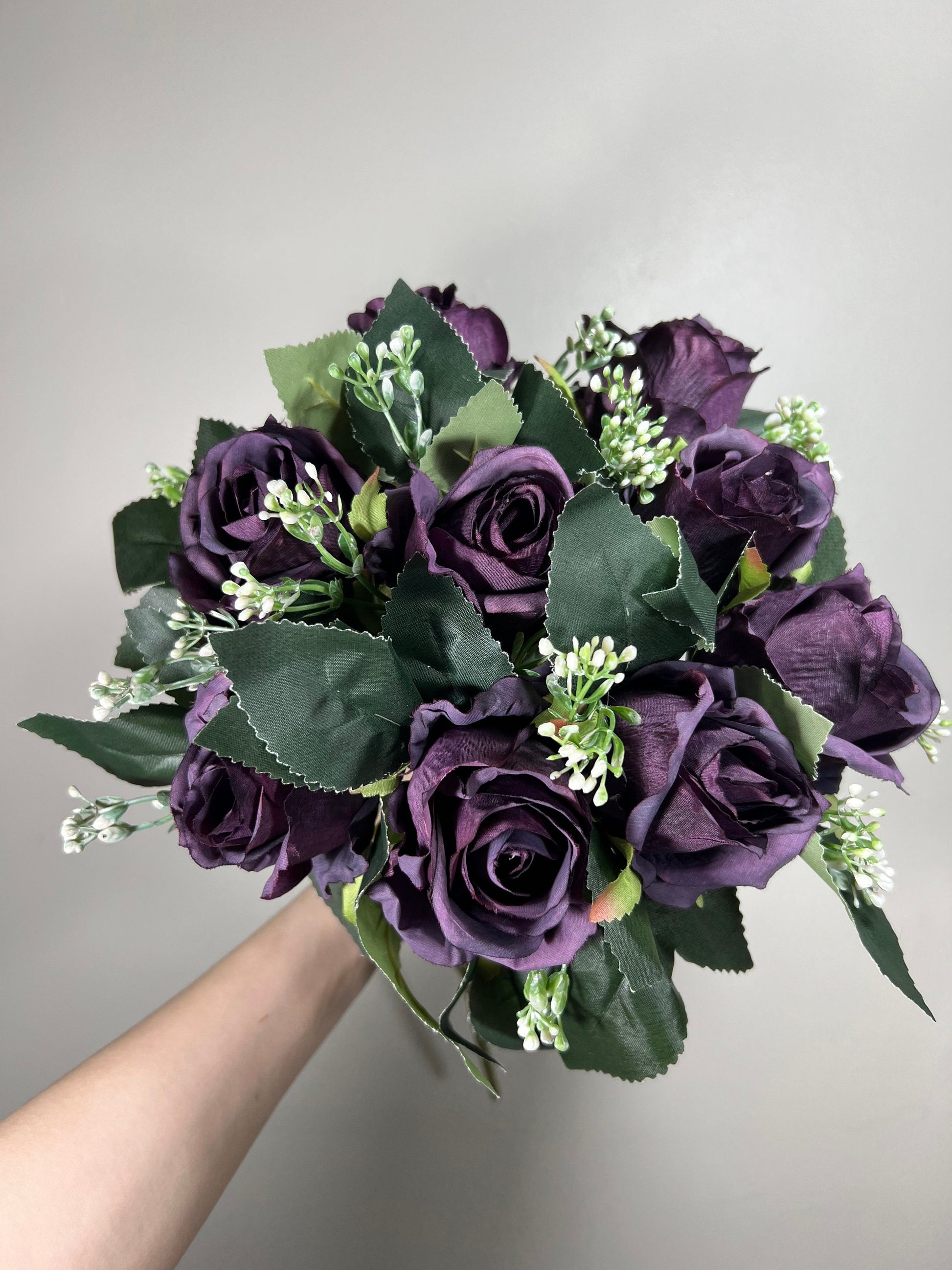 Dark Purple Flower Head Rose Plum Dark Purple Wedding Fake Roses Purple Stem Home Decor Plum Flower Head Artificial Wedding Supplies Craft