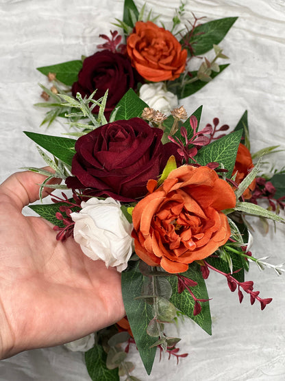 Cake Decoration White Wedding Topper Burgundy Flower Decor Cake Arrangements Rust Cake Decoration Terracotta Flower Orange Cake Decor