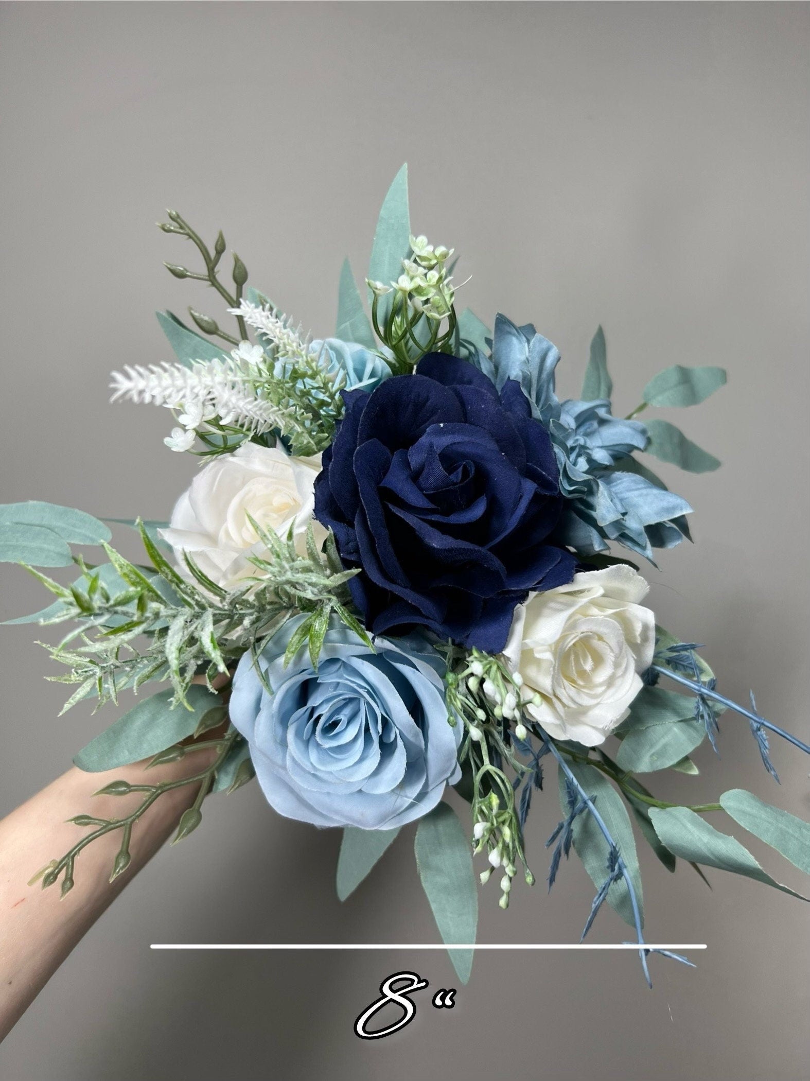Blue Bouquet Wedding Bridal Bouquet Navy Blue White Bouquet Ivory Bridesmaids Dusty Blue Bouquet Royal Blue Navy Artificial Flower