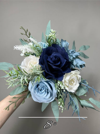 Blue Bouquet Wedding Bridal Bouquet Navy Blue White Bouquet Ivory Bridesmaids Dusty Blue Bouquet Royal Blue Navy Artificial Flower