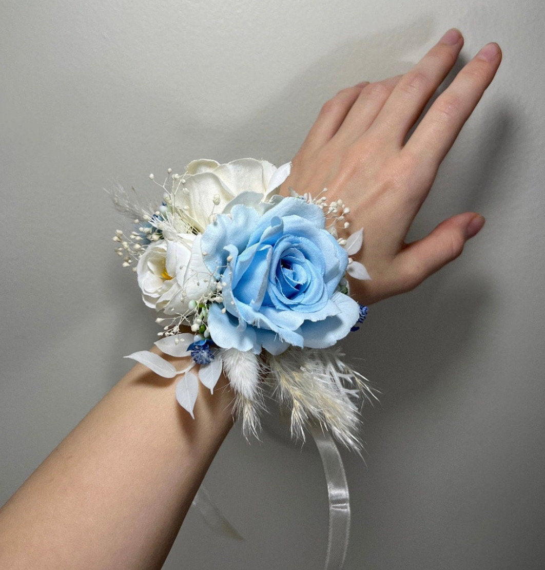 Wedding Bouquet Dusty Blue Bridal Rustic Blue Wedding White Bouquet Anemone Wild Flower Light Blue Winter Eucalyptus Ivory Artificial Flower