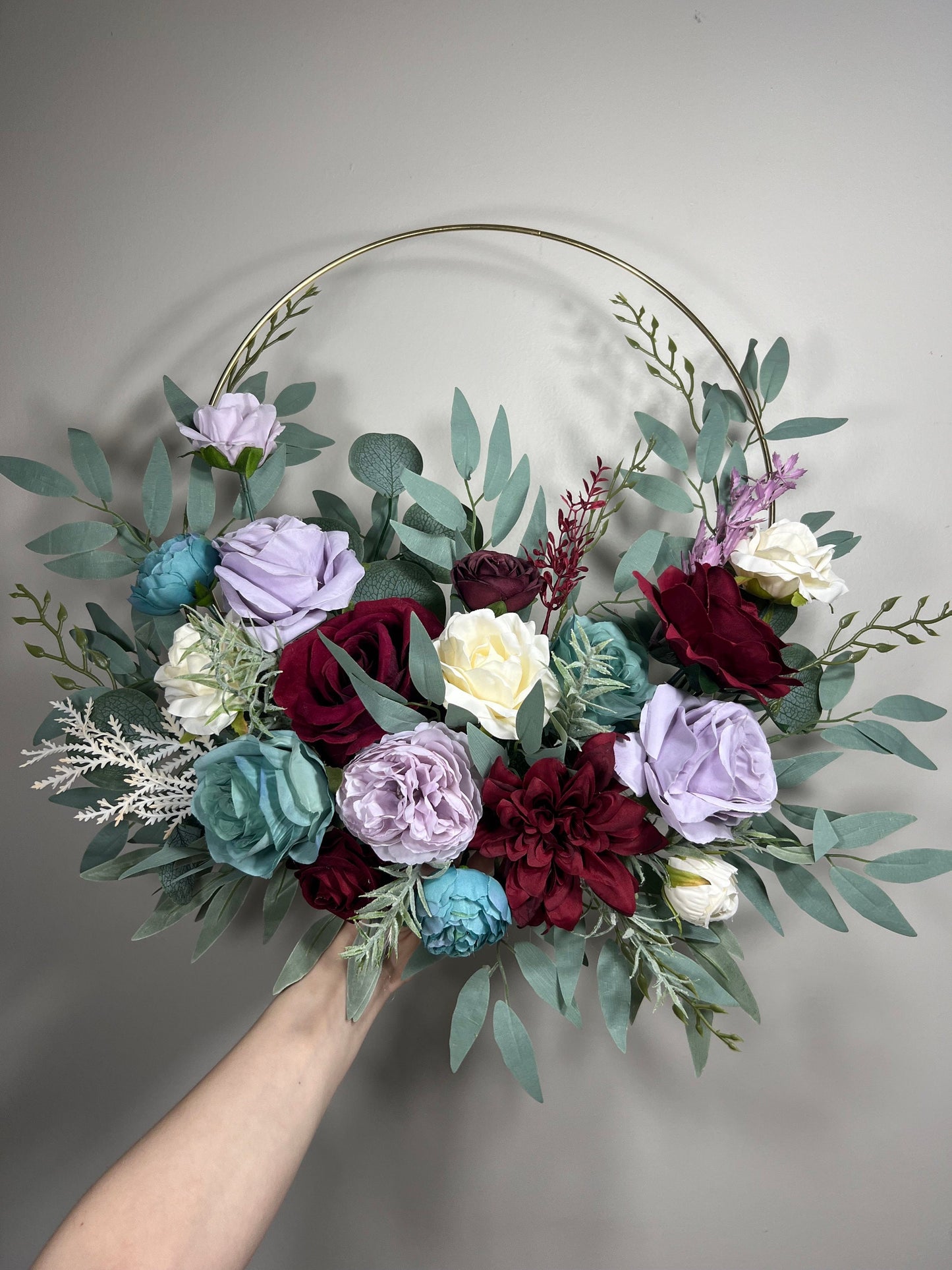 Floral Hoop Burgundy Wedding Bridal Hoop Ivory Bridesmaids Ring Lavender Wreath Flower Girl Purple Teal Artificial Flower Champagne Hoop