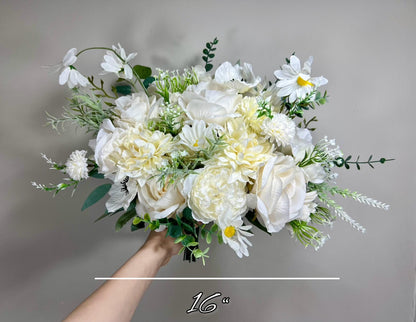 Wedding White Bouquet Wild Flower Bridal White Bouquet Ivory Bridesmaids Bouquet Spring Summer Anemone Artificial Flower Poppy Dandelion