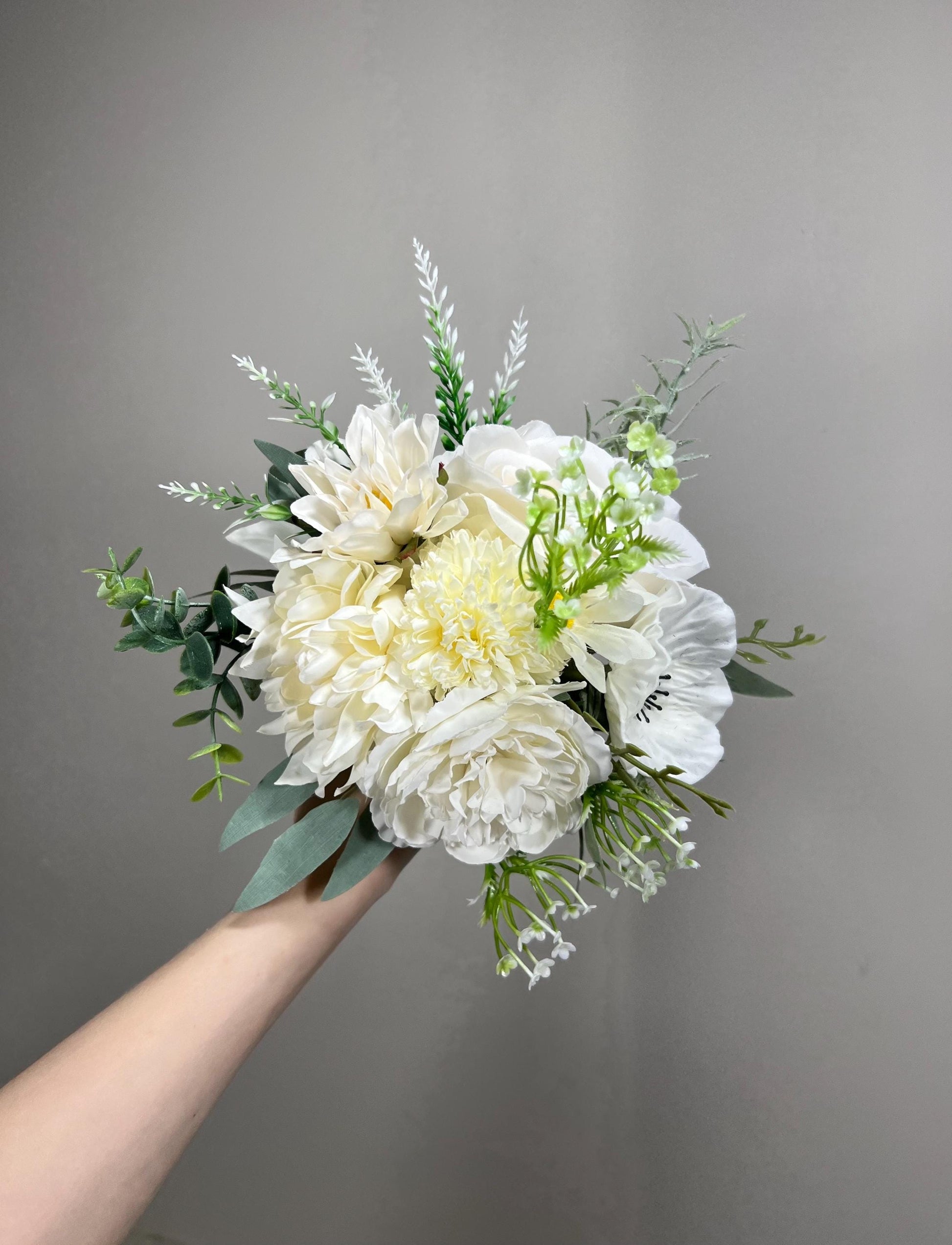 Wedding White Bouquet Wild Flower Bridal White Bouquet Ivory Bridesmaids Bouquet Spring Summer Anemone Artificial Flower Poppy Dandelion