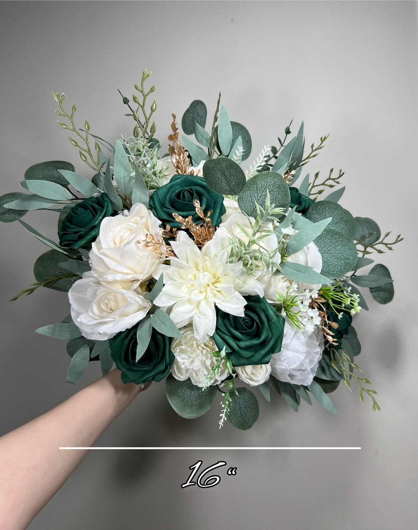 Emerald Green Bouquet Bridal White Hunter Green Bridesmaids Bouquet Emerald Green Forest Ivory Bouquet Gold Artificial Flower