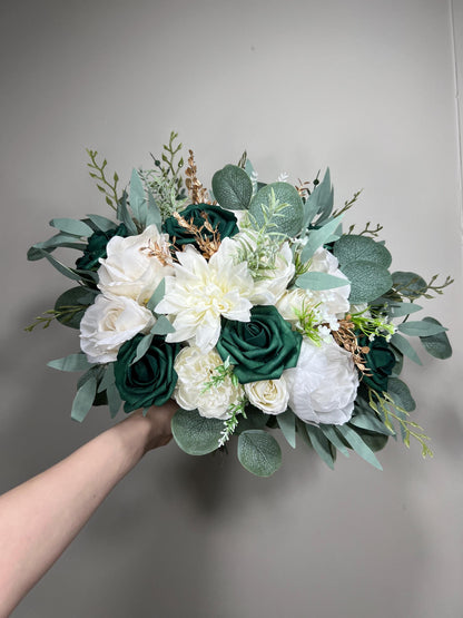 Emerald Green Bouquet Bridal White Hunter Green Bridesmaids Bouquet Emerald Green Forest Ivory Bouquet Gold Artificial Flower