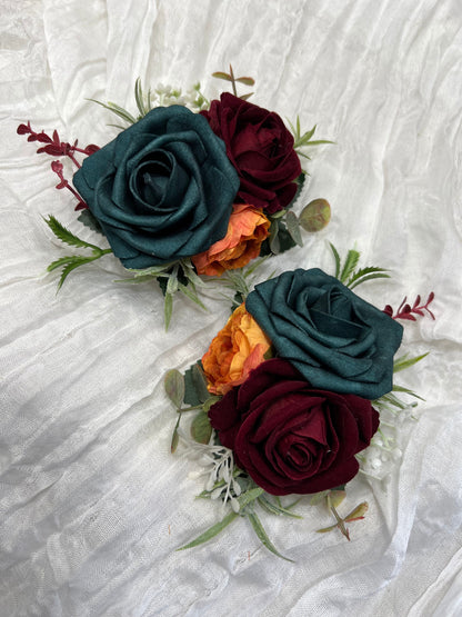 Durk Teal Corsage Wedding Teal Corsage Mom Corsage Durk Teal Rust Burgundy Terracotta Corsage Burnt Orange Artificial Flowers