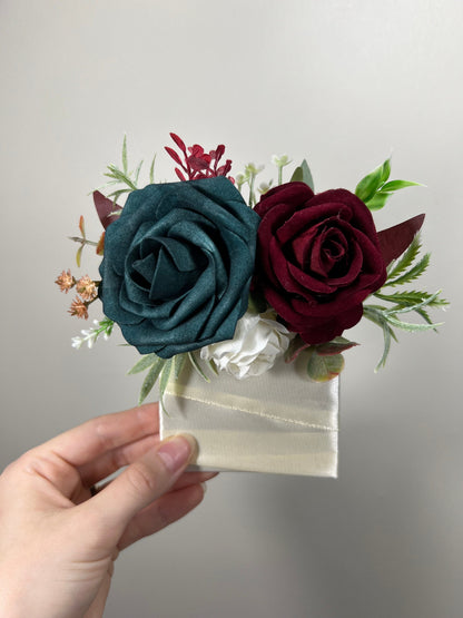Dark Teal Pocket Boutonniere Wedding Groom Boutonnière Square Teal Burnt Orange Groomsmen Teal Burgundy Boutonniere Rust Dark Teal