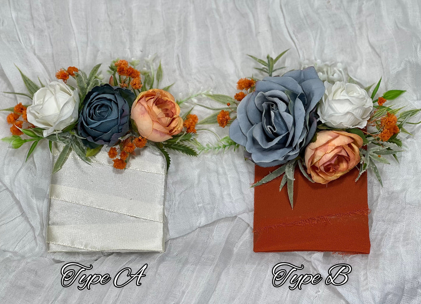 Blue Orange Boutonniere Wedding Dusty Blue Burnt Orange Groom Boutonnière White Groomsmen Dusty Blue Terracotta Boutonniere Artificial