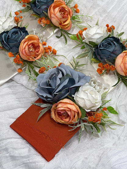 Blue Orange Boutonniere Wedding Dusty Blue Burnt Orange Groom Boutonnière White Groomsmen Dusty Blue Terracotta Boutonniere Artificial