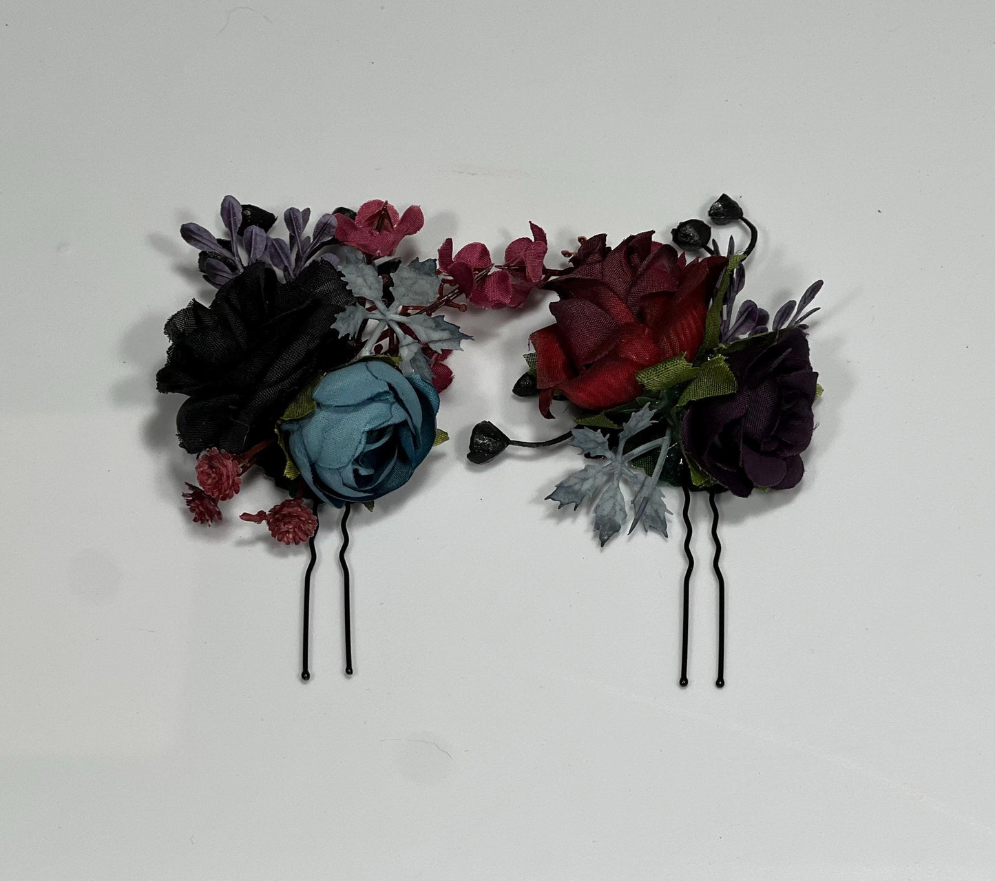 Black Hair Comb Wedding Burgundy Flower Girl Headpiece Gothic Floral Blue Purple Hair Pin Black Accessories Hair Comb Artificial Flowers