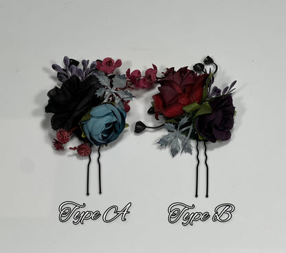 Black Hair Comb Wedding Burgundy Flower Girl Headpiece Gothic Floral Blue Purple Hair Pin Black Accessories Hair Comb Artificial Flowers