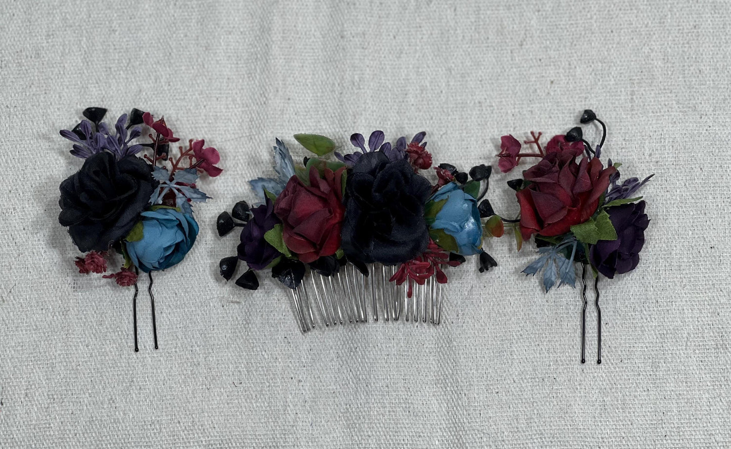 Black Hair Comb Wedding Burgundy Flower Girl Headpiece Gothic Floral Blue Purple Hair Pin Black Accessories Hair Comb Artificial Flowers