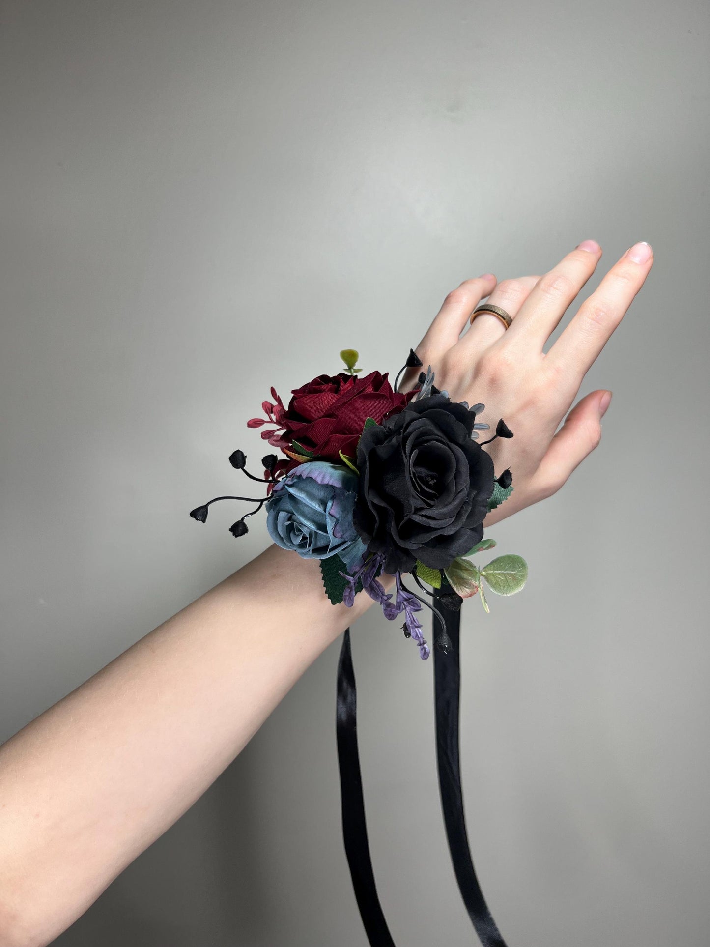 Black Corsage Burgundy Wedding Gothic Wrist Corsage Bridesmaids Dusty Blue Corsage Mom Black Burgundy Accessories Blue Artificial Flower