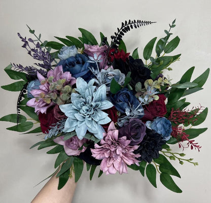 Dusty Blue Bouquet Burgundy Bridal Bouquet Black Dusty Blue Decor Burgundy Purple Bridesmaids Black Plum Bouquet Burgundy Artificial Flower