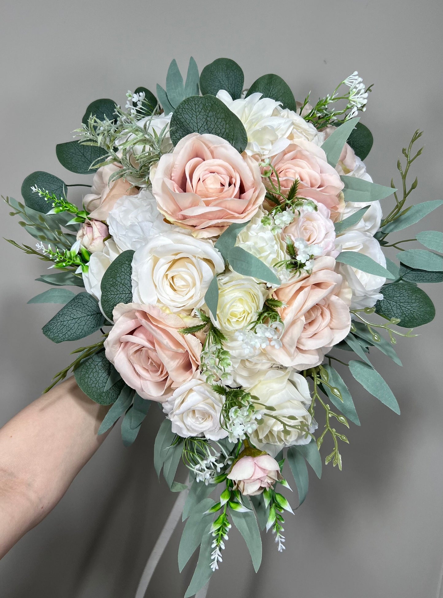 White Cascade Bouquet Bridal Ivory Bouquet Casacding Blush Bouquet Greenery Pink Bridesmaids White Bouquet Sage Artificial Flowers