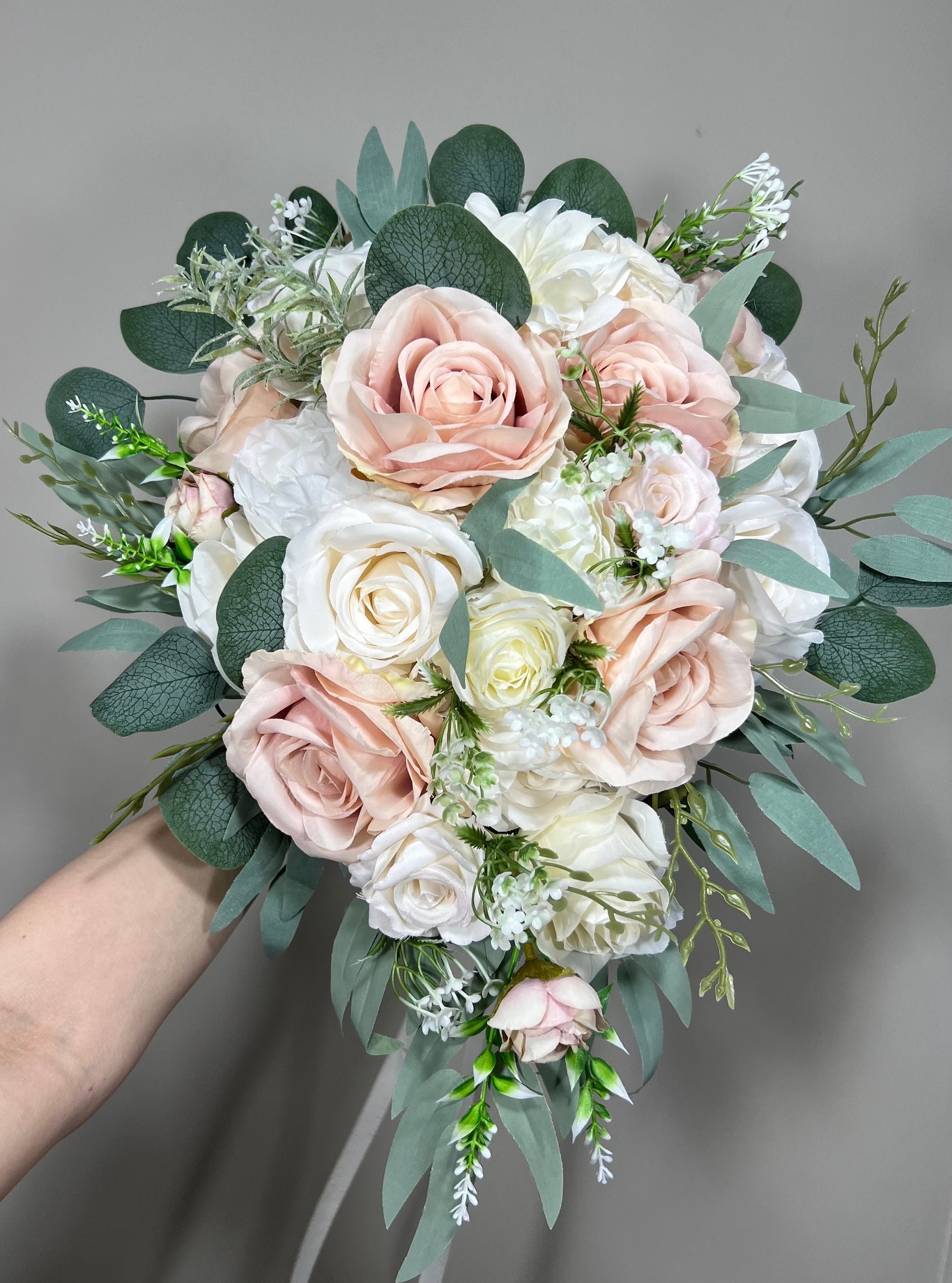 White Cascade Bouquet Bridal Ivory Bouquet Cascading Blush Bouquet Greenery Pink Bridesmaids White Bouquet Sage Artificial Flowers