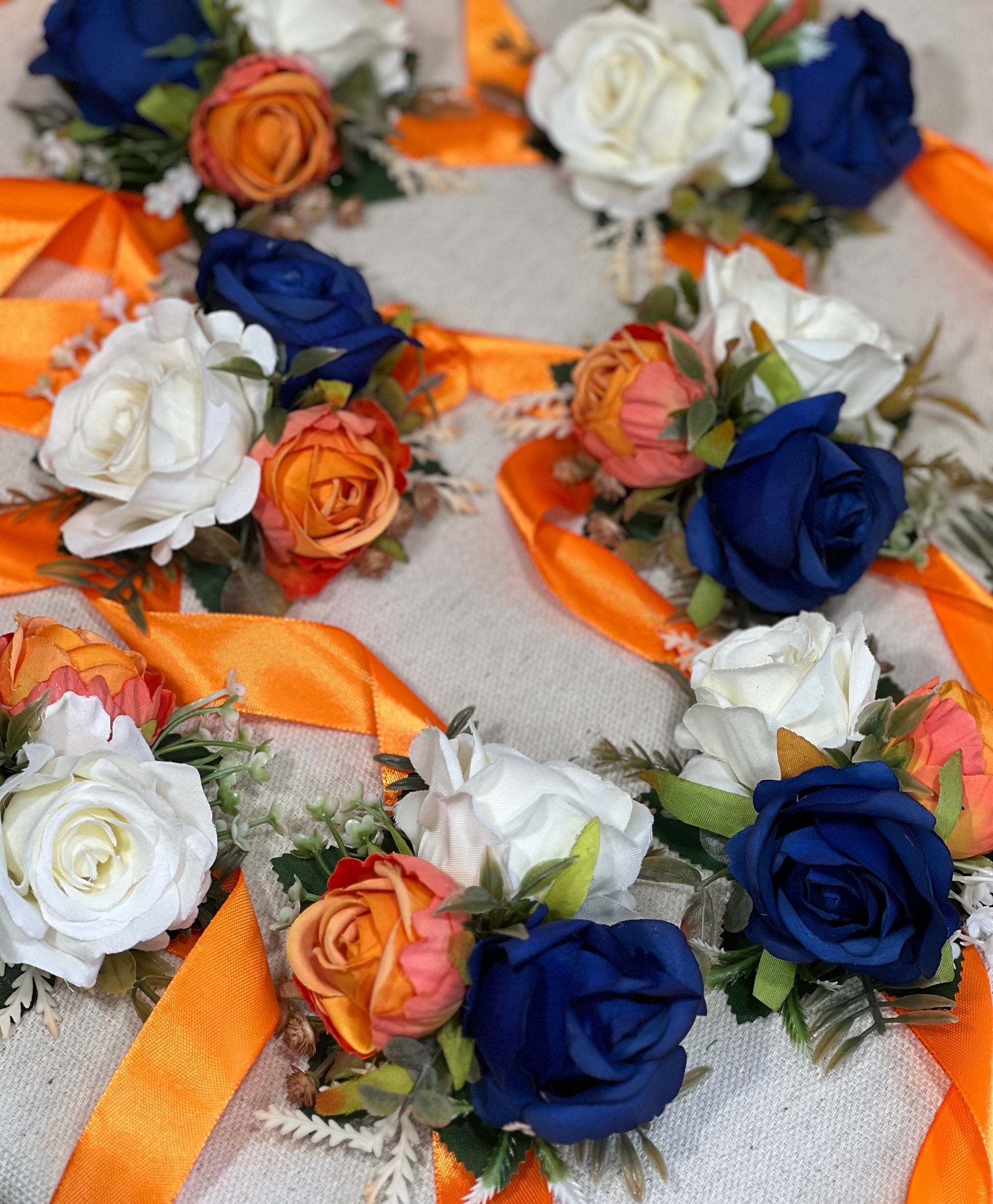 Blue Orange Corsage Wedding Royal Blue Corsage Orange Mom Corsage White Burnt Orange Corsage Ivory Pocket Boutonniere Artificial Flowers