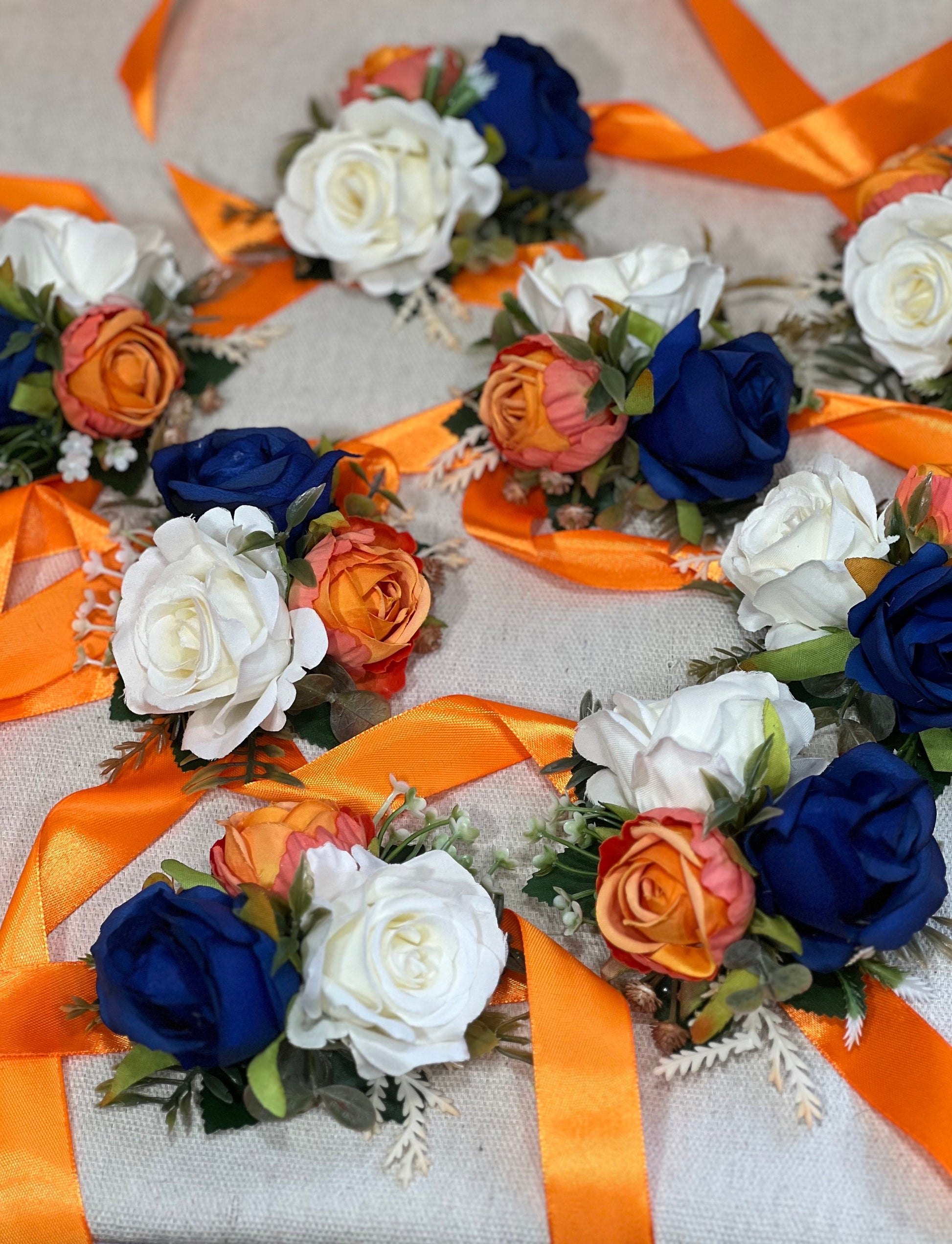 Blue Orange Corsage Wedding Royal Blue Corsage Orange Mom Corsage White Burnt Orange Corsage Ivory Pocket Boutonniere Artificial Flowers