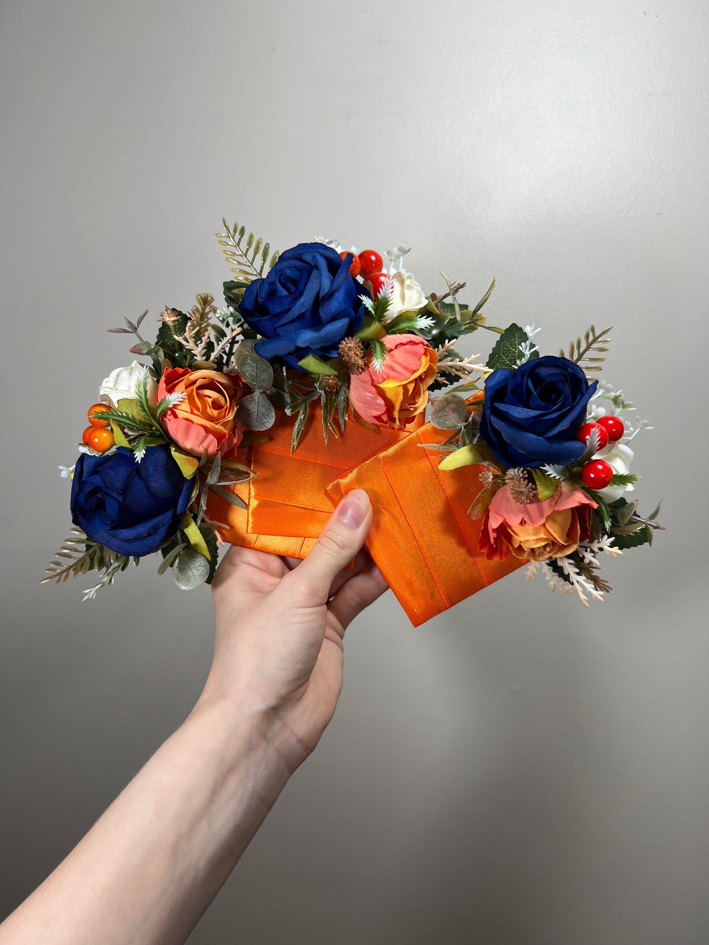 Orange Blue Pocket Boutonniere Wedding Groom Boutonnière Square Burnt Orange Royal Blue Groomsmen Terracotta Royal Blue Orange Boutonniere