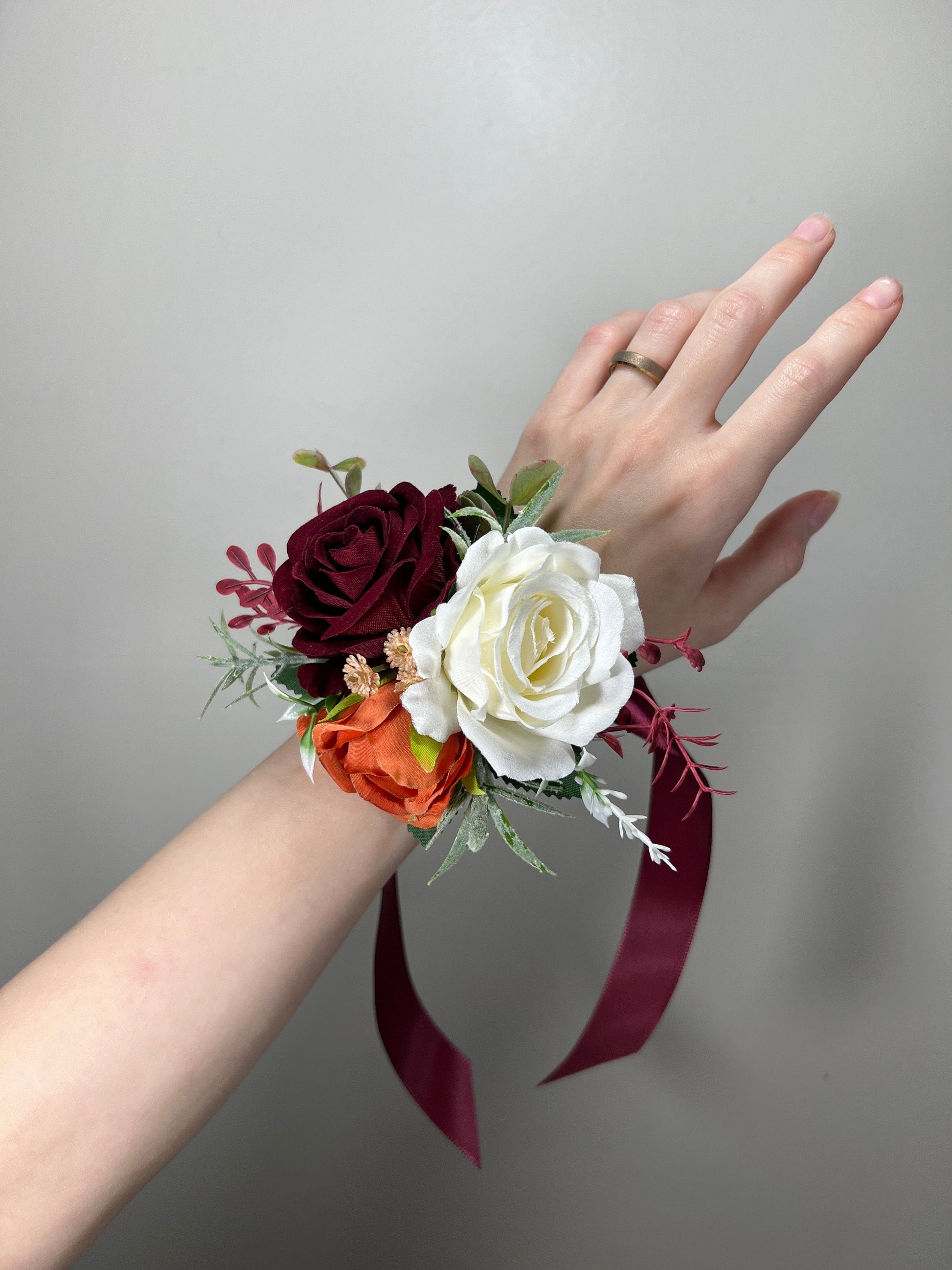 Wedding Bouquet Terracotta Rust Bouquet Bridesmaids Cinnamon Fall Burgundy Orange White Ivory Bouquet Artificial Flower