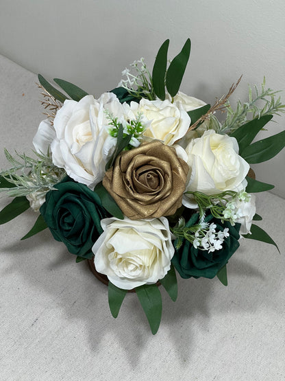 Emerald Green Centerpiece White Gold Table Flower Ball Decoration Hunter Green Gold Table Centerpiece Barrel White Whiskey Ivory Greenery