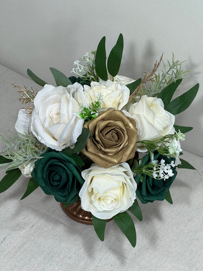 Emerald Green Centerpiece White Gold Table Flower Ball Decoration Hunter Green Gold Table Centerpiece Barrel White Whiskey Ivory Greenery