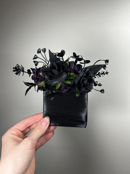 Black Purple Pocket Boutonniere Wedding Groom Boutonnière Black Plum Square Groomsmen Black Dark Purple Pocket Boutonniere Gothic Purple